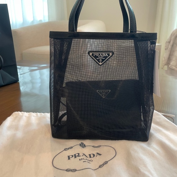 Shop PRADA Small polka-dot mesh tote bag by Oh2t